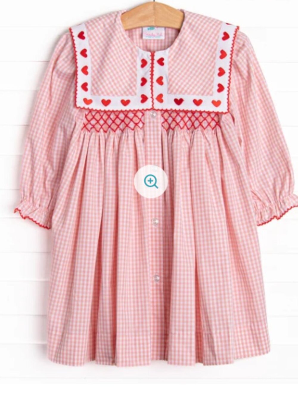 Stitchy Fish Smocked Close to the Heart Embroidered Dress Pink 6 red gingham